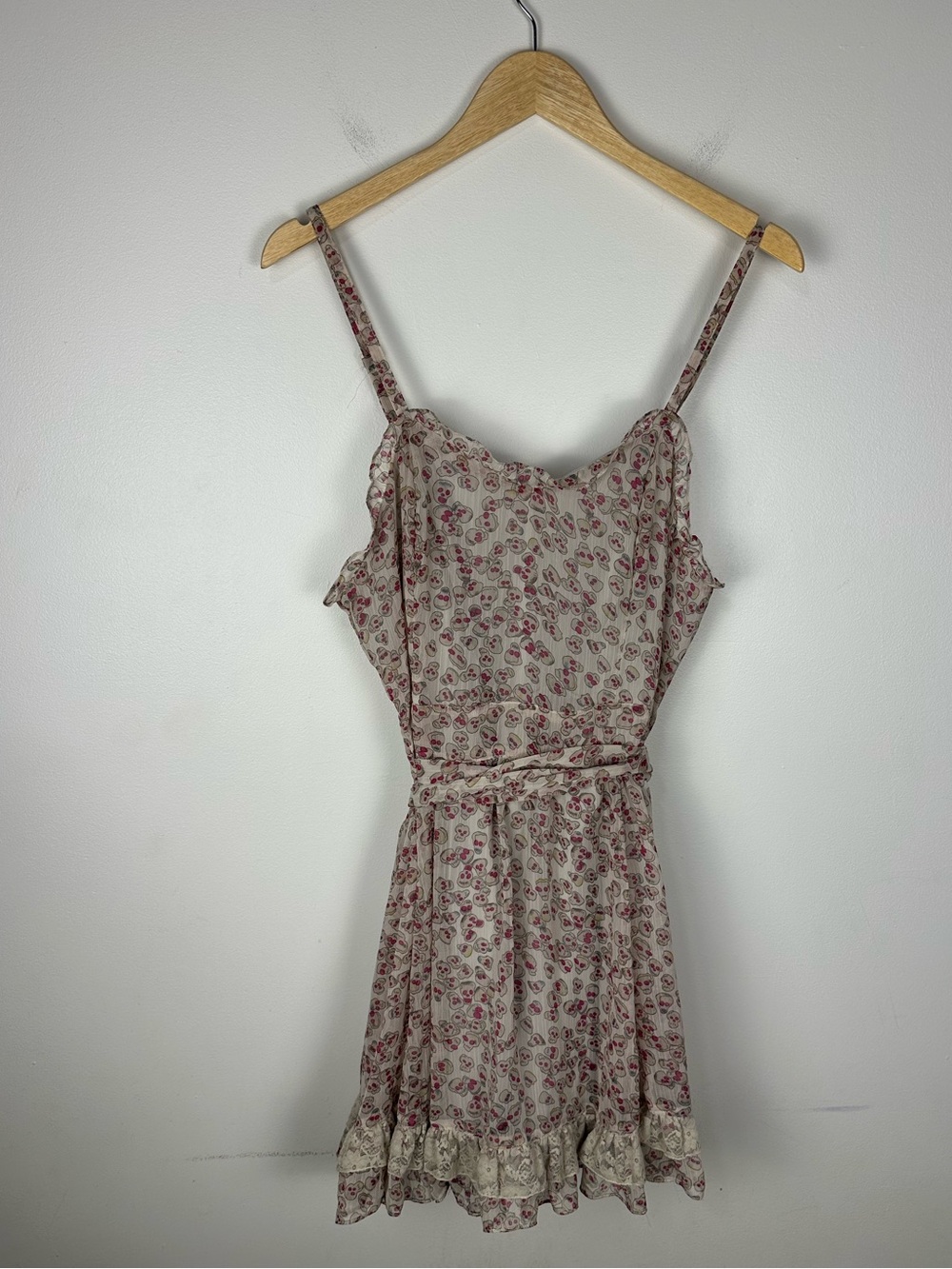 Tripp NYC Y2K Indie Cream Pink Skull Short Chiffon Ruffled Dress Sz XL
